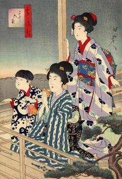 visualisation depuis un balcon Toyohara Chikanobu Bijin okubi e Peinture à l'huile